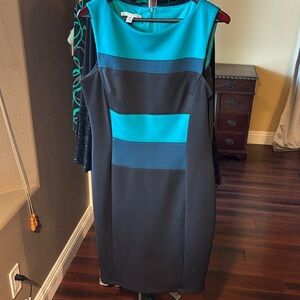 Maggy London Teal and Black Midi Dress
